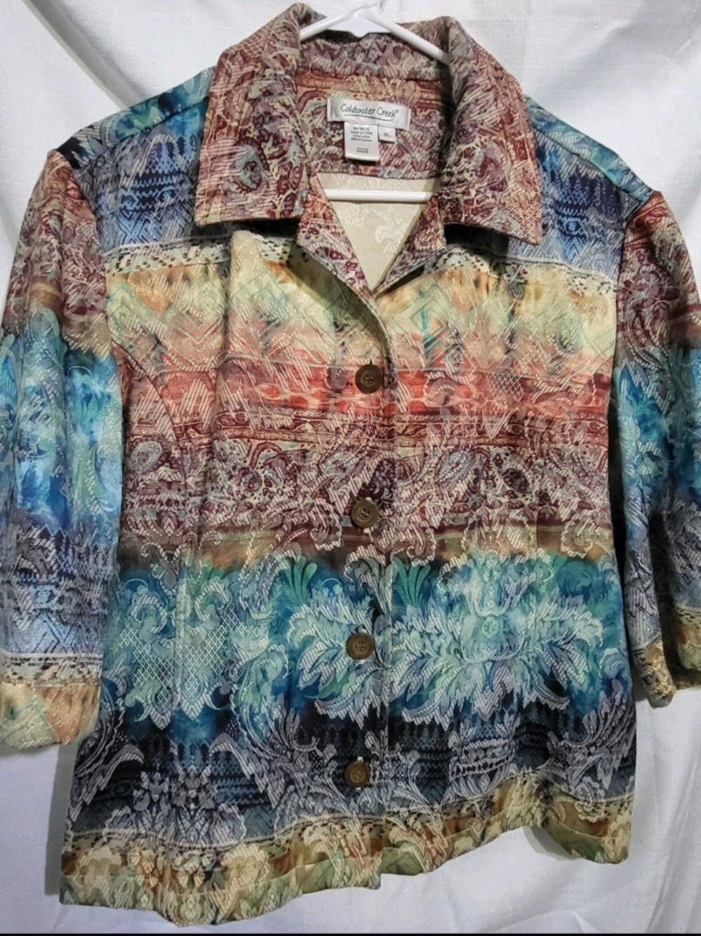 Coldwater Creek Paisley Tapestry Brocade Metallic Blazer Jacket Button Front XL